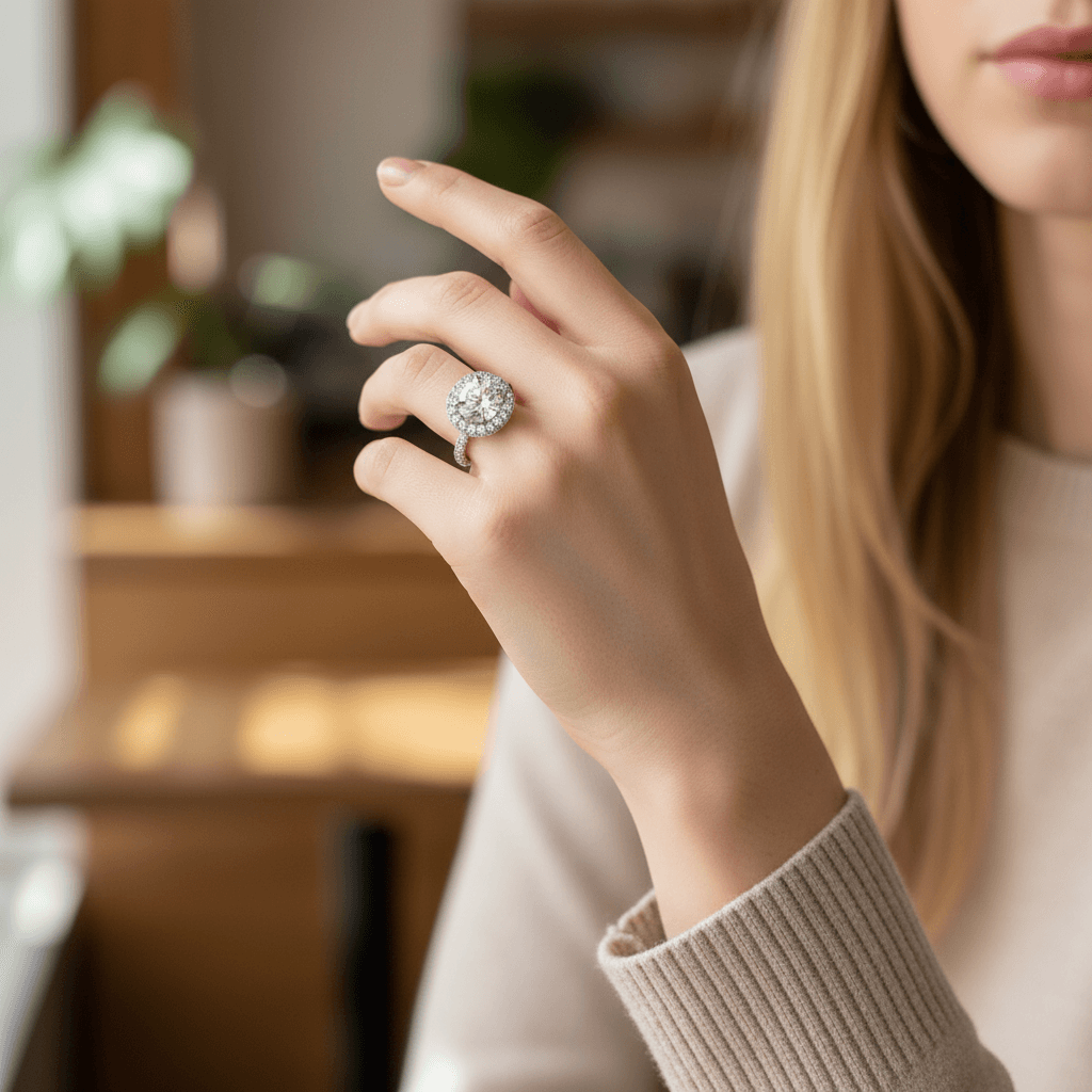 Double_Edge_Halo_Round_Diamond_Engagement_Ring_On_Hand