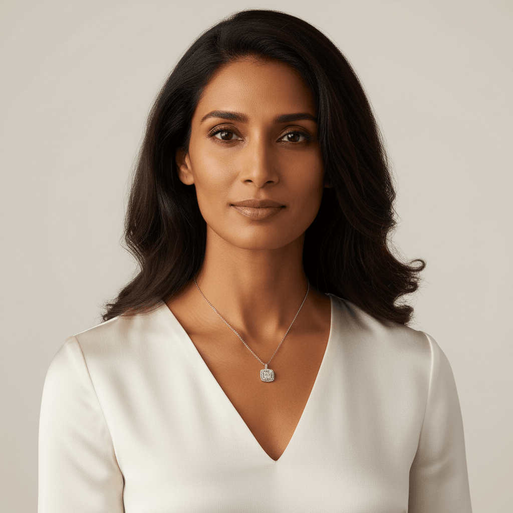 Double_Halo_Cushion_Diamond_Pendant_On_Model