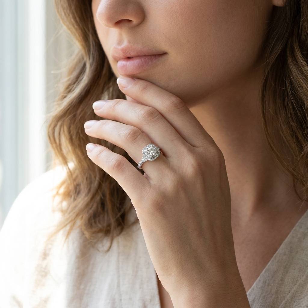 Double_Halo_Princess_Shape_Lab_Grown_Diamond_Engagement_Ring_On_Model
