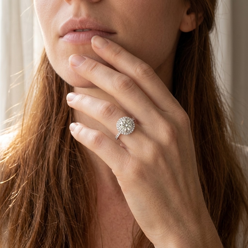 Double Halo Round Shape Diamond Engagement Ring - alternate view