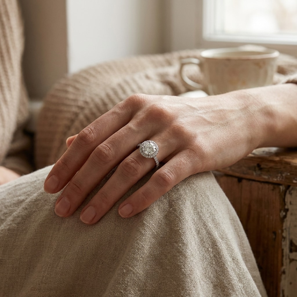 Double_Halo_Round_Shape_Lab_Grown_Diamond_Engagement_Ring_On_Hand