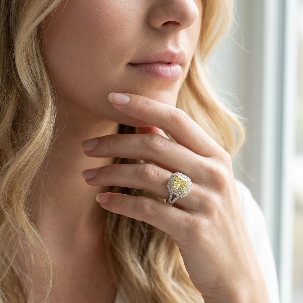 Double Halo Yellow Radiant Shape Lab Grown Diamond Cocktail Ring - alternate view