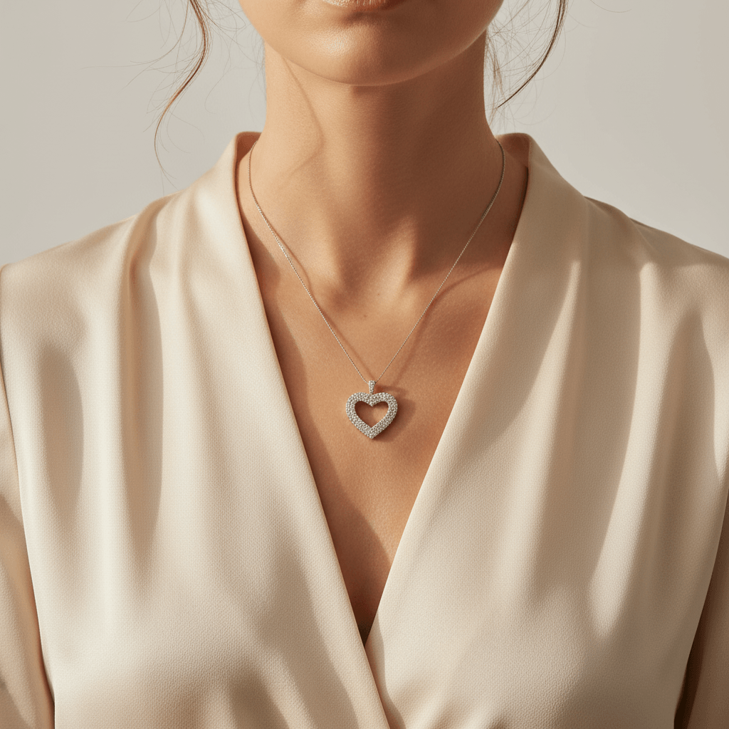 Double_Row_Round_Diamond_Heart_Pendant_On_Model_2