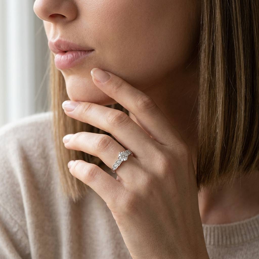 Eight_Claw_Round_Shape_Diamond_Art_Deco_Engagement_Ring_On_Model
