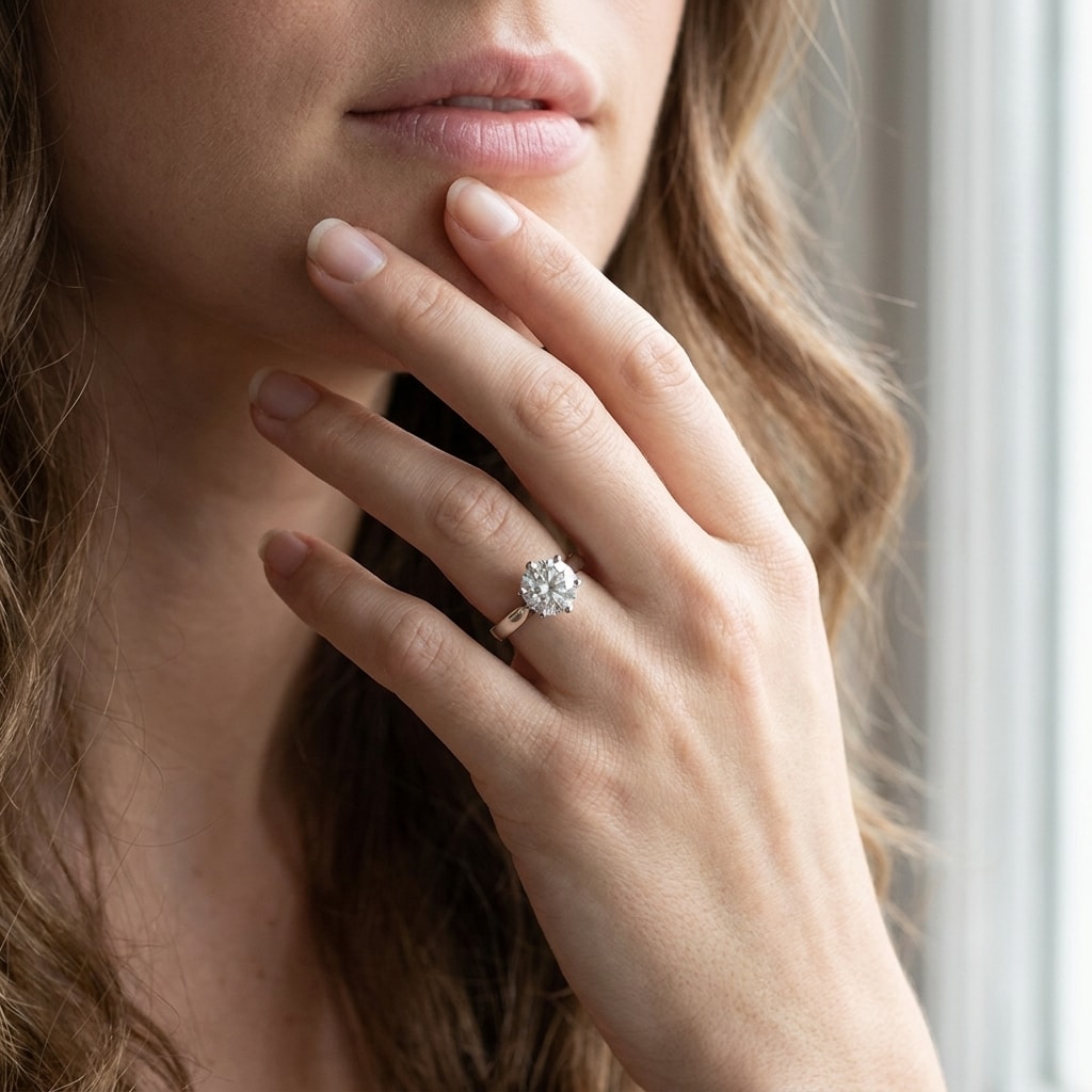 Eight_Claw_Vintage_Solitaire_Round_Shape_Diamond_Engagement_Ring_On_Model