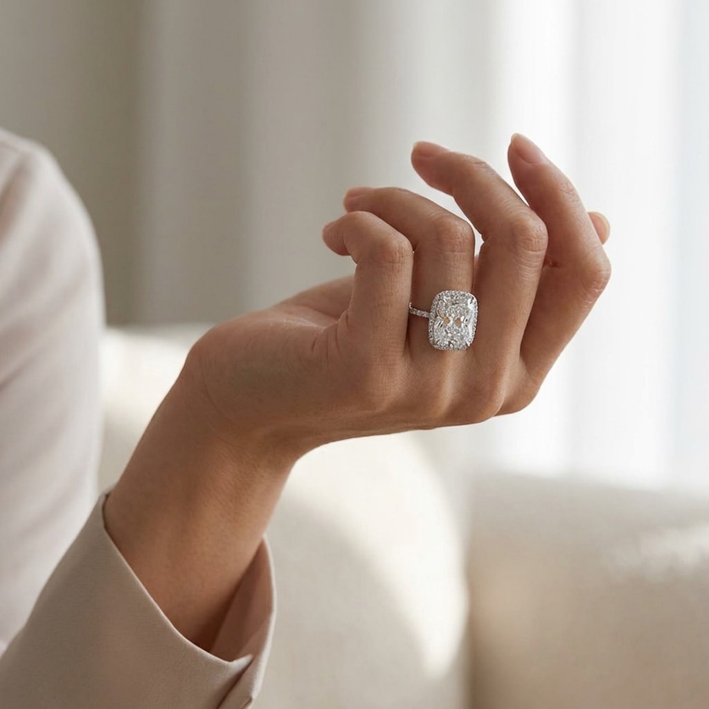 Elongated Cushion Halo Lab Grown Diamond Engagement Ring view 8