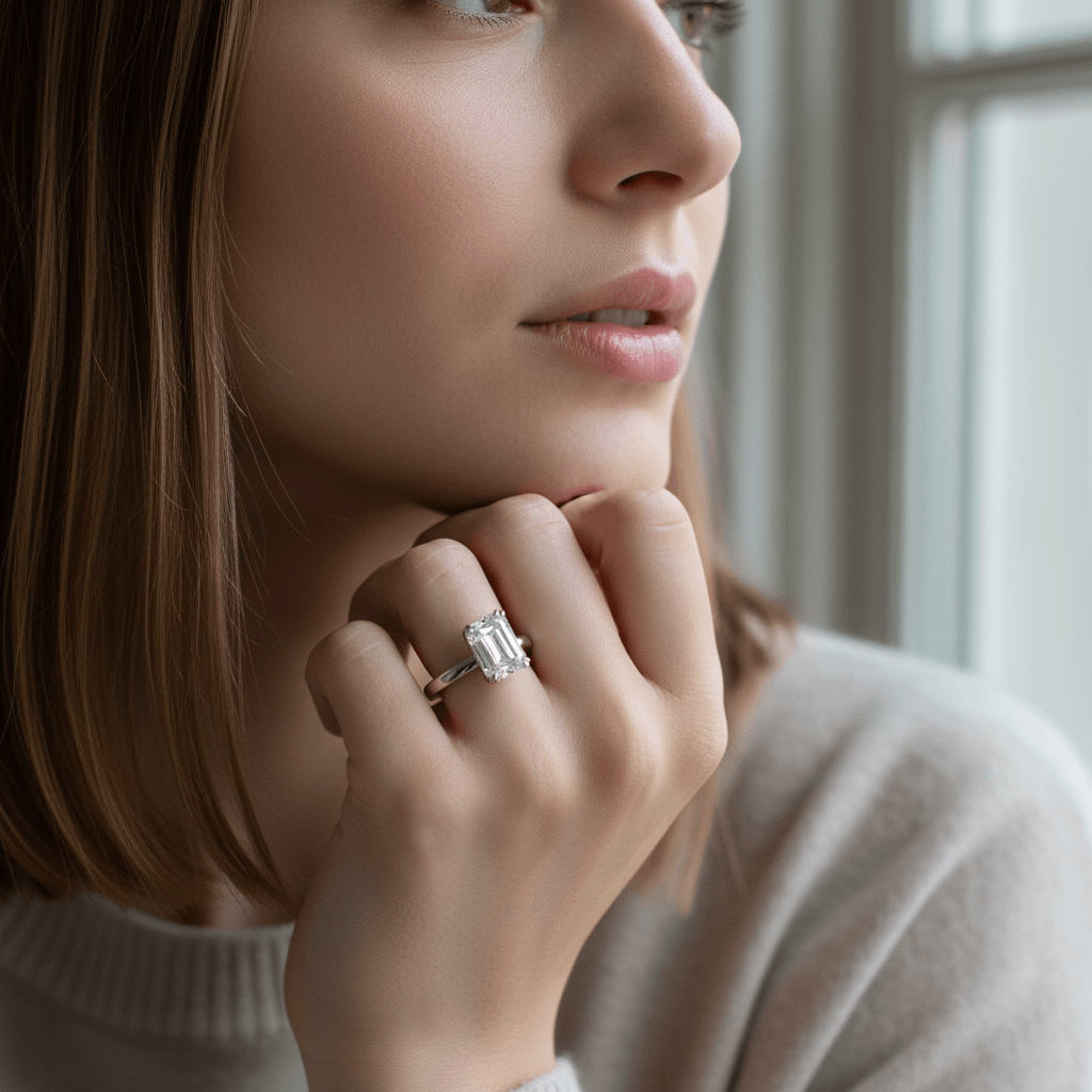 Emerald Cut Invisible Gallery Diamond Engagement Ring - alternate view