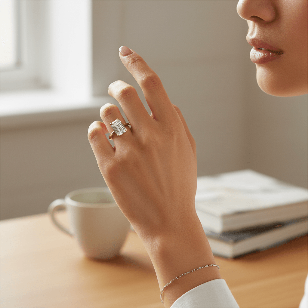 Emerald_Cut_Solitaire_Diamond_Engagement_Ring_On_Hand