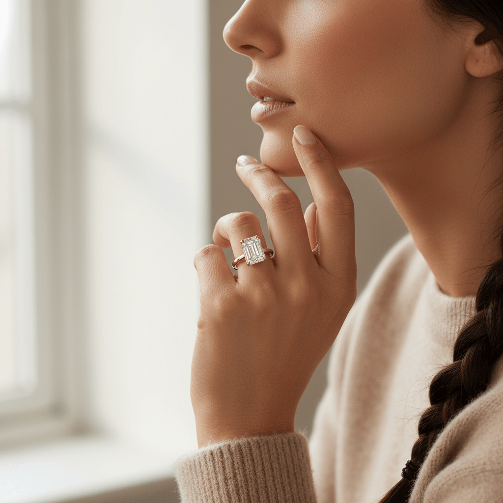 Emerald Cut Solitaire Diamond Engagement Ring - alternate view