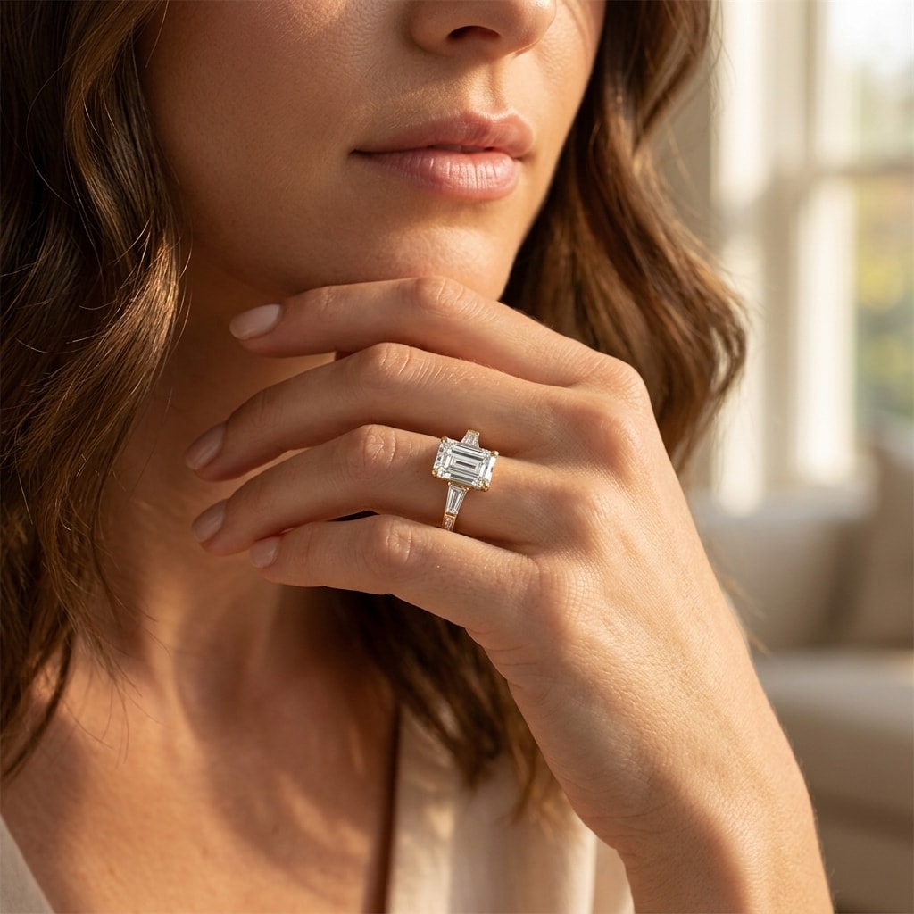 Emerald Cut and Tapered Baguettes Channel Setting Diamond Engagement Ring - alternate view