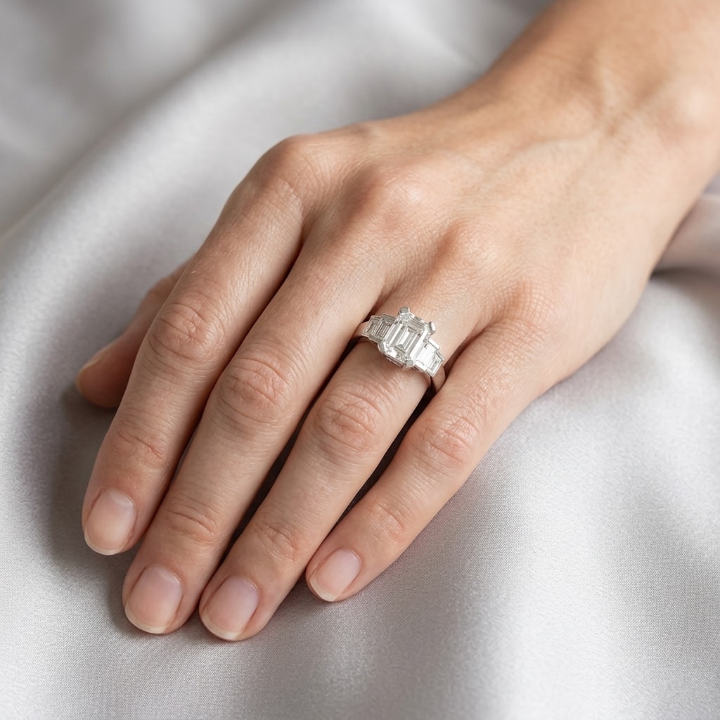 Emerald_Shape_Art_Deco_Diamond_Engagement_Ring_Marel_On_Hand