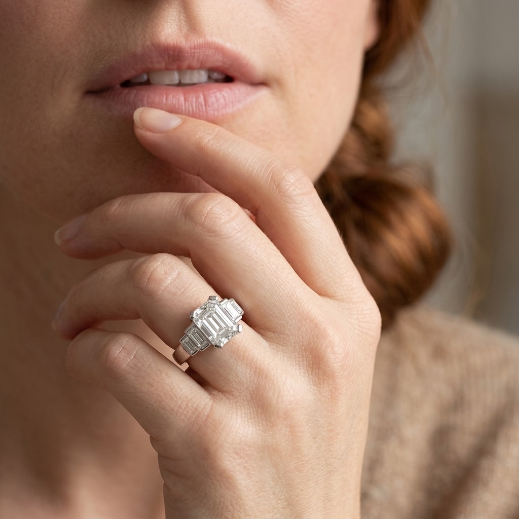Emerald Shape Art Deco Diamond Engagement Ring - alternate view