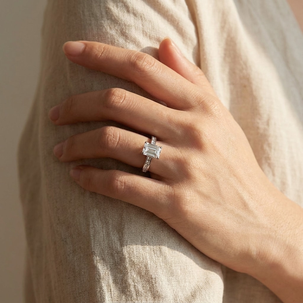 Emerald_Shape_Princess_Channel_Setting_Lab_Grown_Diamond_Engagement_Ring_On_Hand
