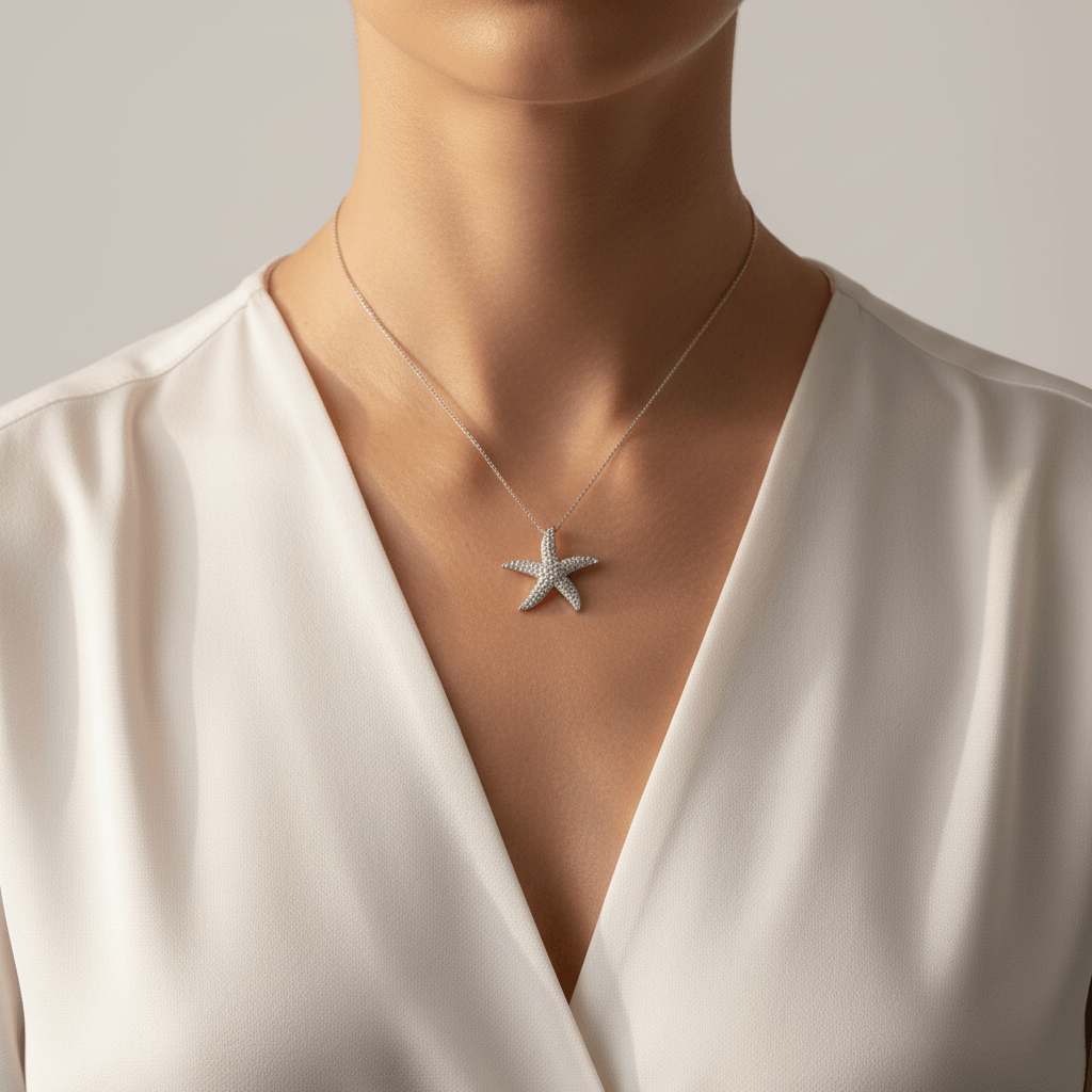 Encrusted_Round_Diamond_Design_Star_Pendant_On_Model_2