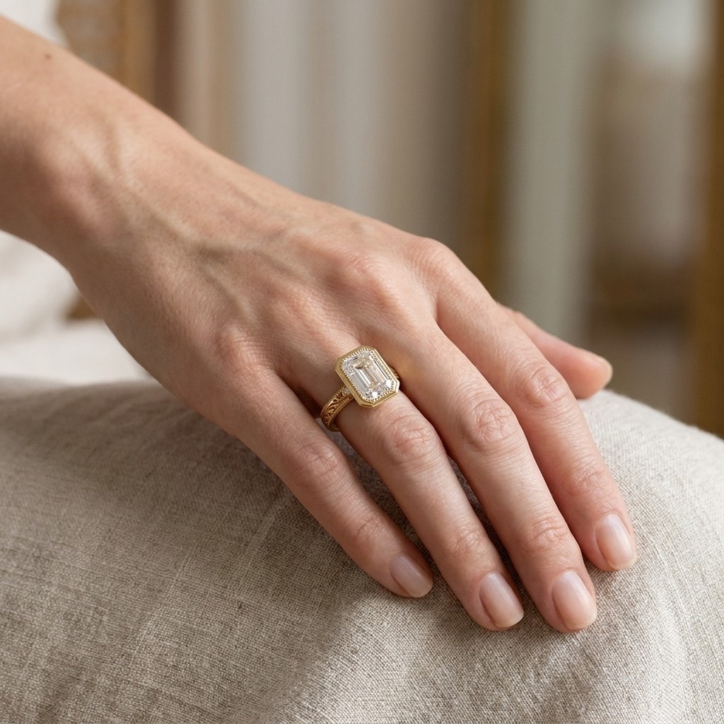 Engraved_Band_Emerald_Cut_Bazel_Setting_Diamond_Engagement_Ring_yellow_gold.jpg