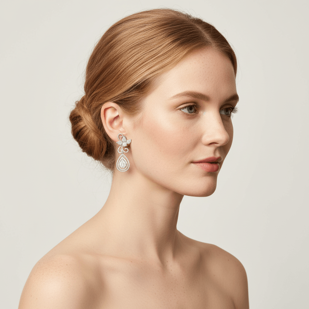 Fancy_Design_Set_Diamond_Drop_Earring_On_Model_2