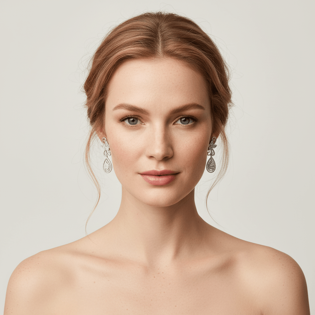 Fancy_Design_Set_Diamond_Drop_Earring_On_Model