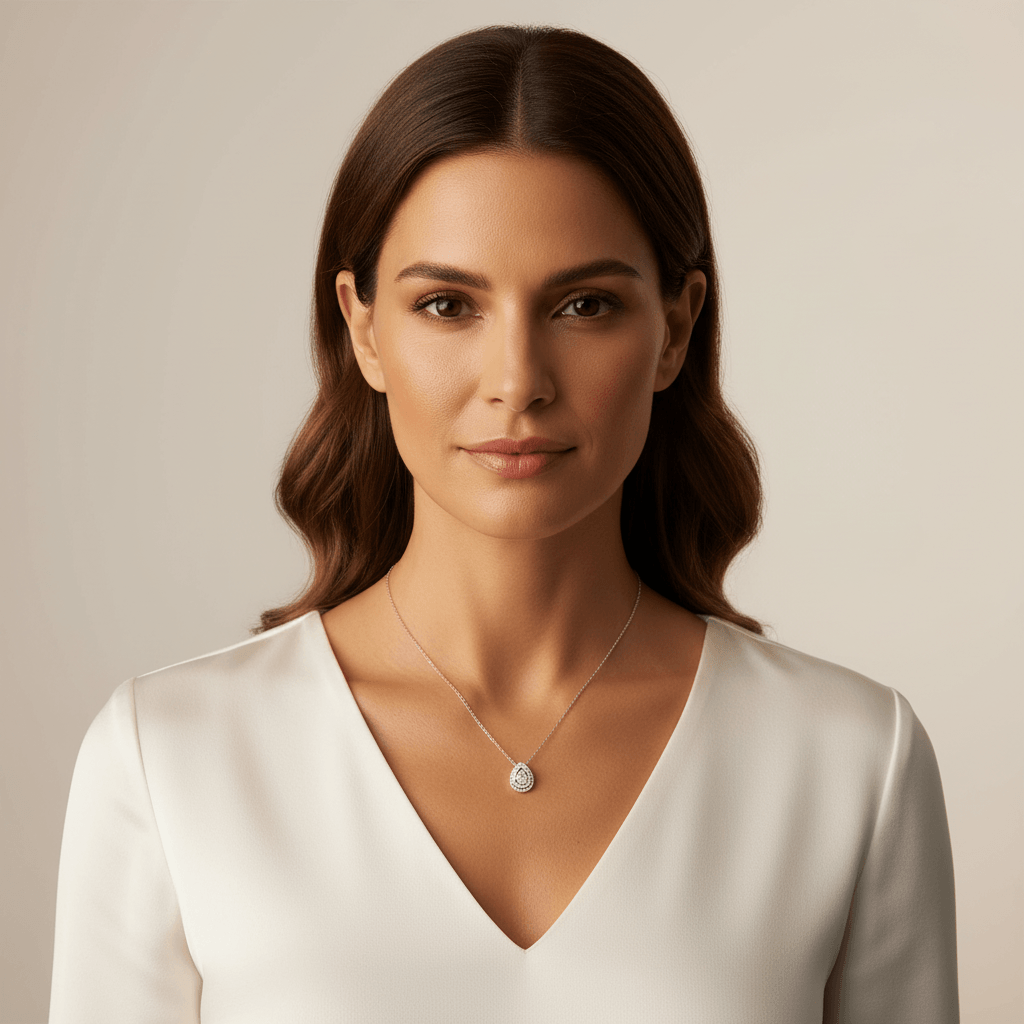 Fixed Diamond Set Chain Pear Halo Diamond Pendant - alternate view