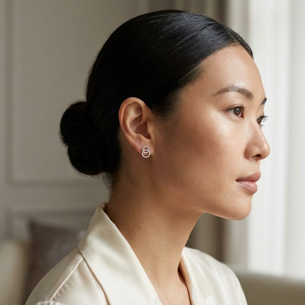 Fixed_Double_Circle_Diamond_Earring_Studs_On_Model_2