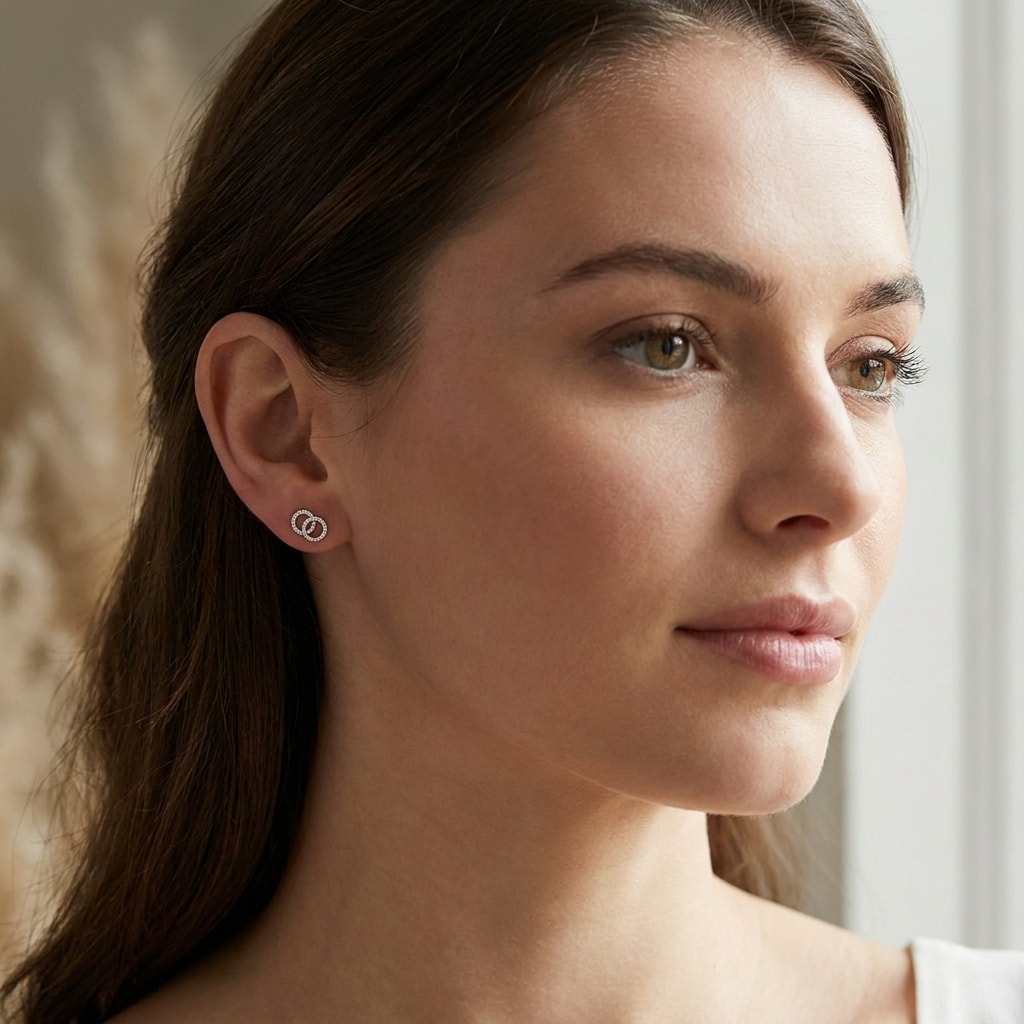 Fixed_Double_Circle_Diamond_Earring_Studs_On_Model