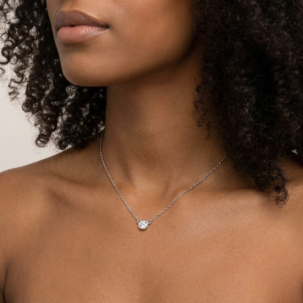 Fixed Rubover Set Diamond Necklace On Model