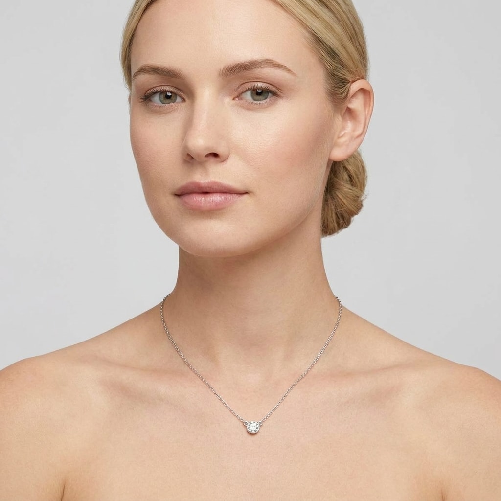 Fixed Rubover Set Diamond Necklace On Model