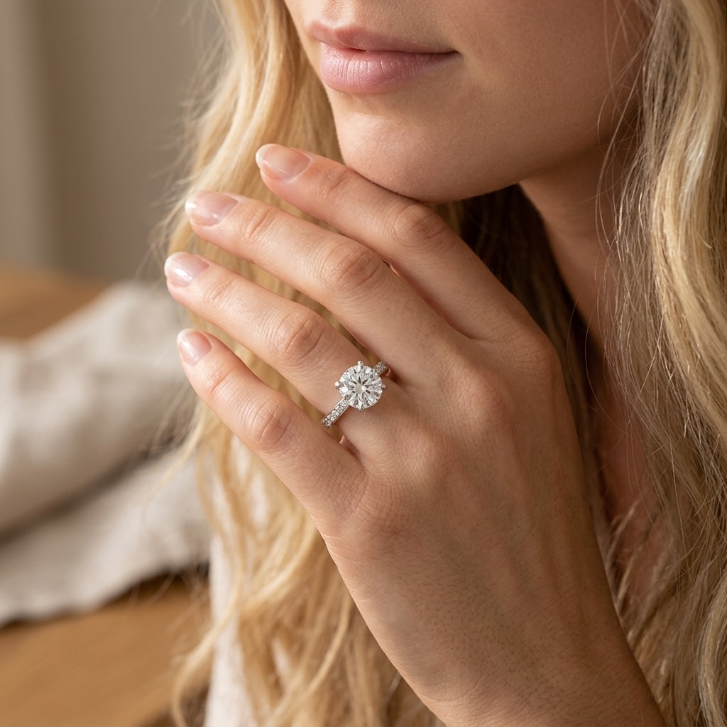 Floating Round Shape Lab Grown Diamond Pave Engagement Ring - alternate view