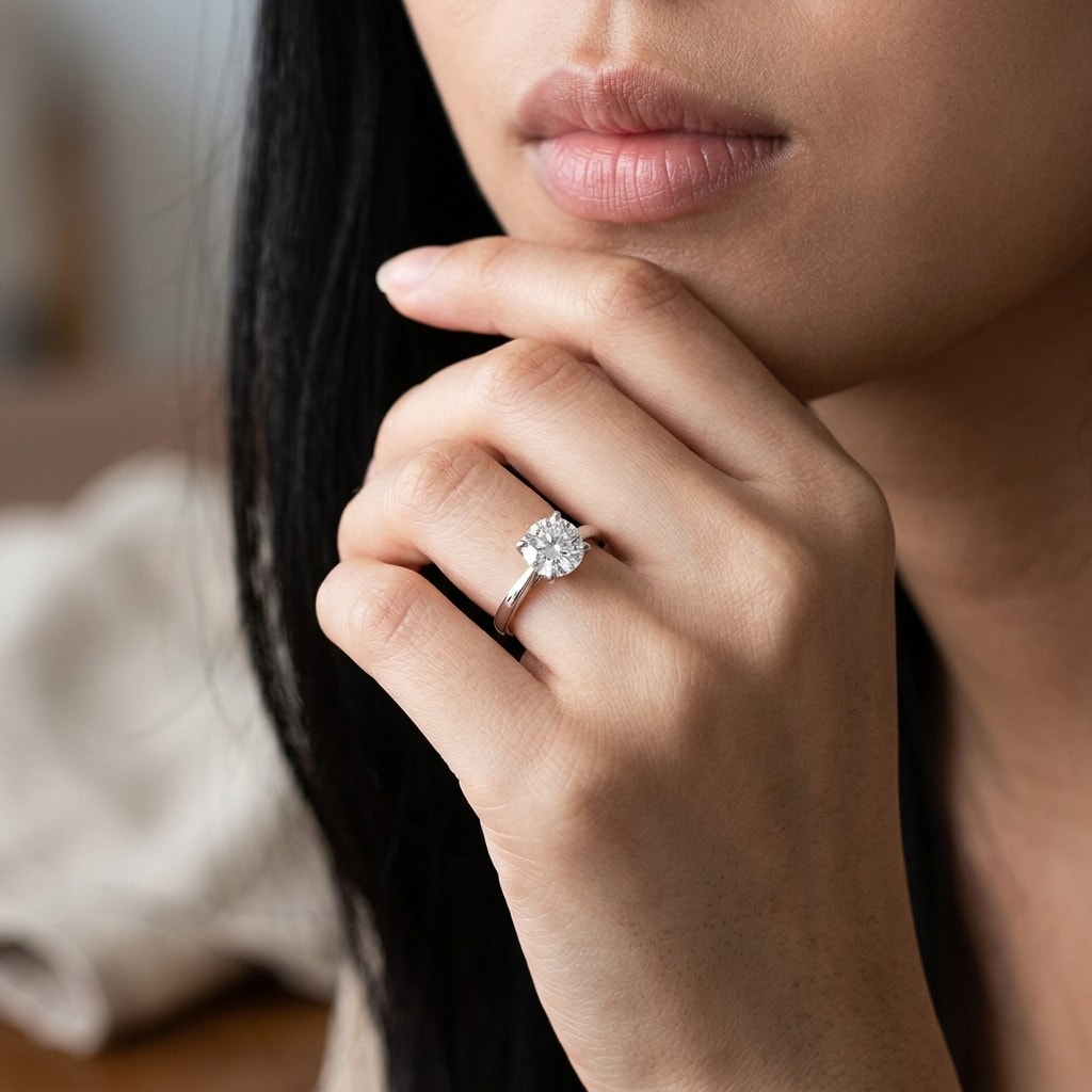Floating Round Shape Solitaire Diamond Engagement Ring - alternate view