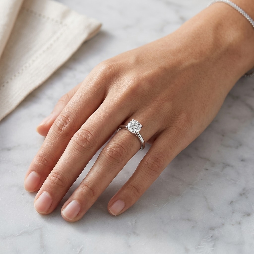 Floating_Round_Shape_Solitaire_Diamond_Engagement_Ring_On_Hand
