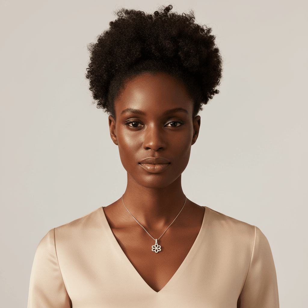 Flower_Shape_Open_Micro_Set_Diamond_Pendant_On_Model