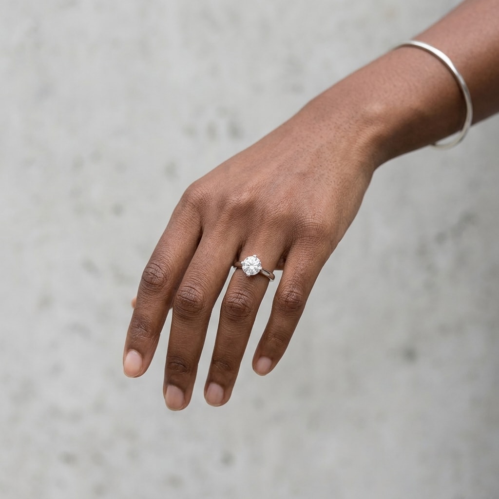 Four_Claw_North_East_South_West_Tapered_Solitaire_Engagement_Ring_On_Hand