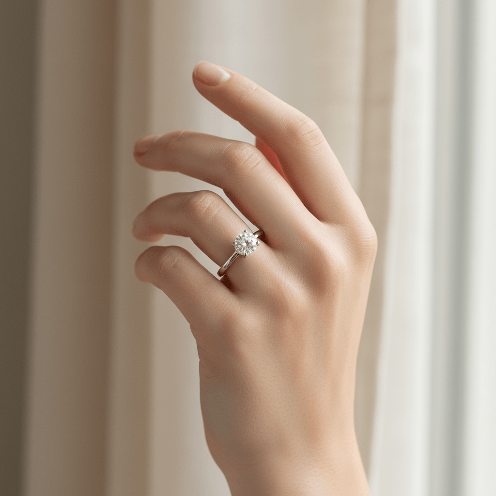 Four Claw Platinum Solitaire Round Shape Diamond Engagement Ring view 8