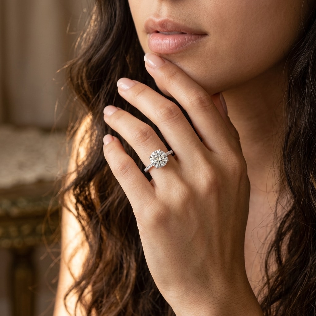 Four Claw Round Shape Claw Setting Lab Grown Diamond Engagement Ring - alternate view
