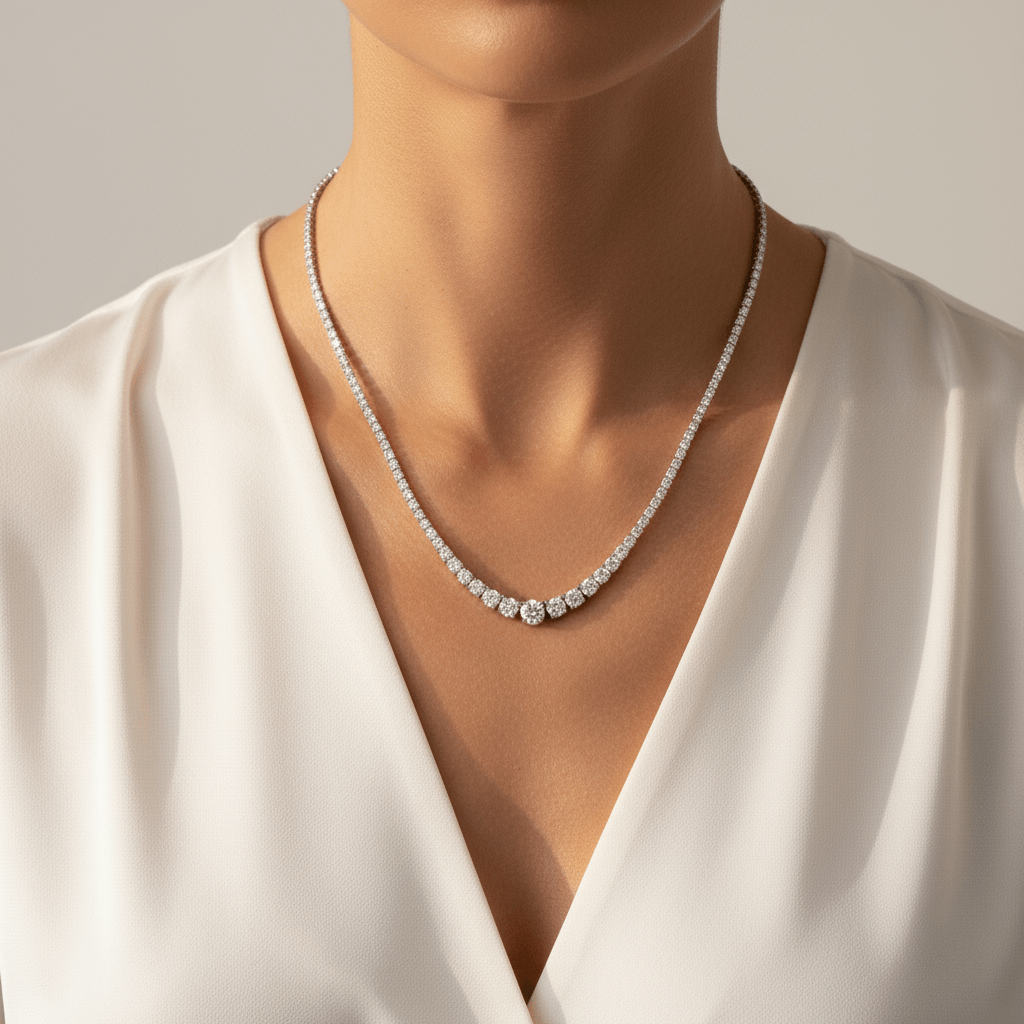 Graduating_7ct_Diamond_Necklace_On_Model_2
