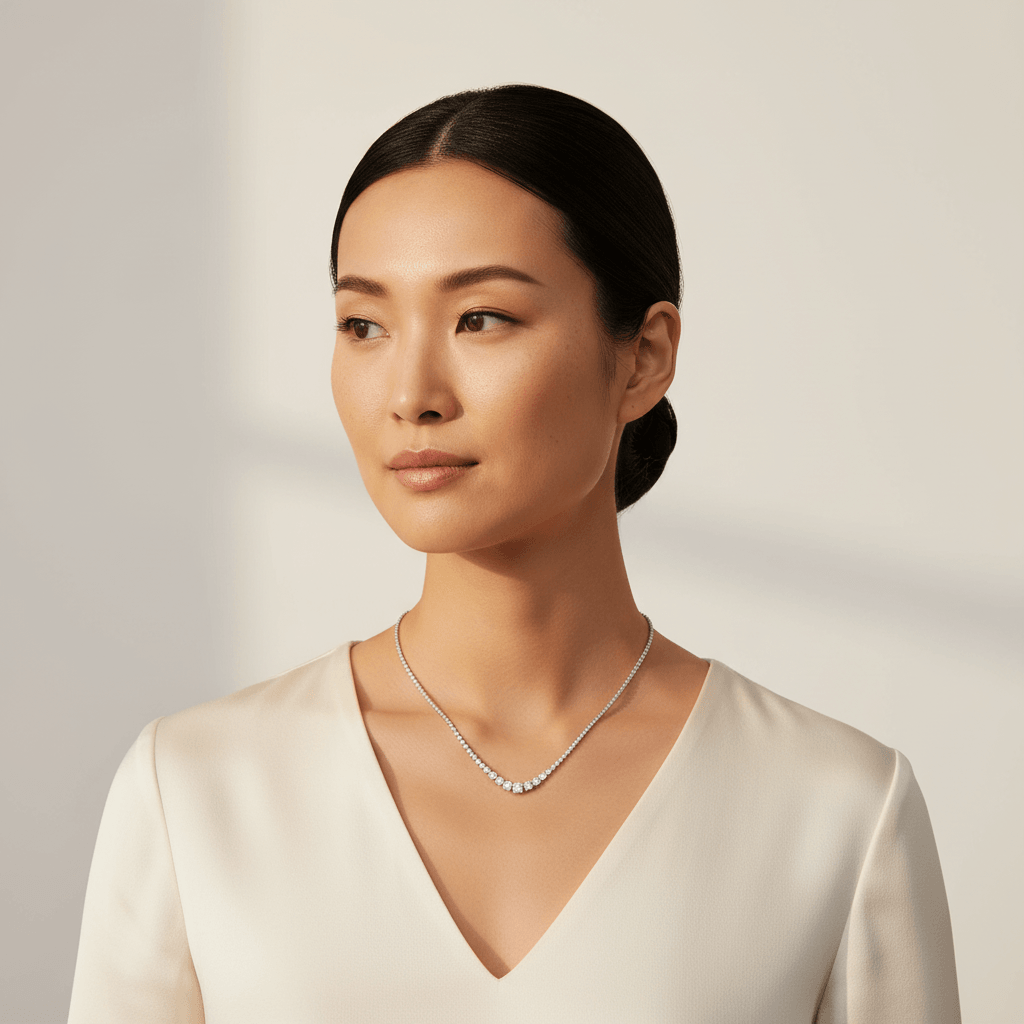 Graduating_7ct_Diamond_Necklace_On_Model