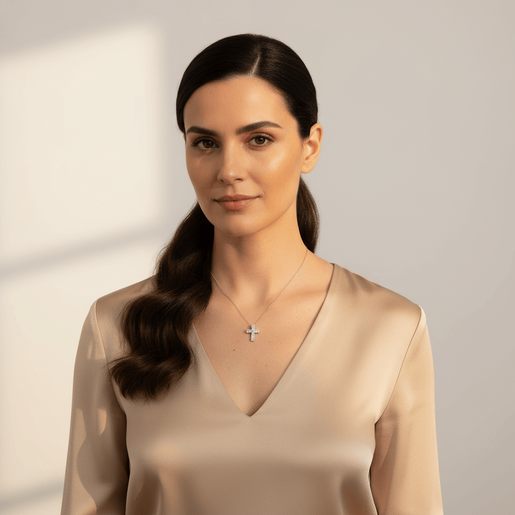 Graduating_Round_Baguette_Cut_Diamond_Pendant_On_Model