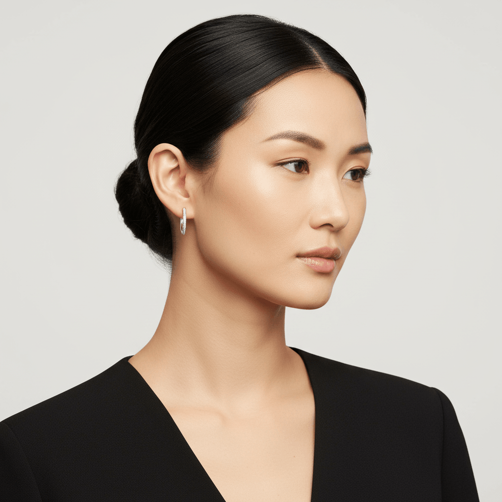 Grain_Set_0_9ct_Round_Diamond_Hoops_Earrings_On_Model_2