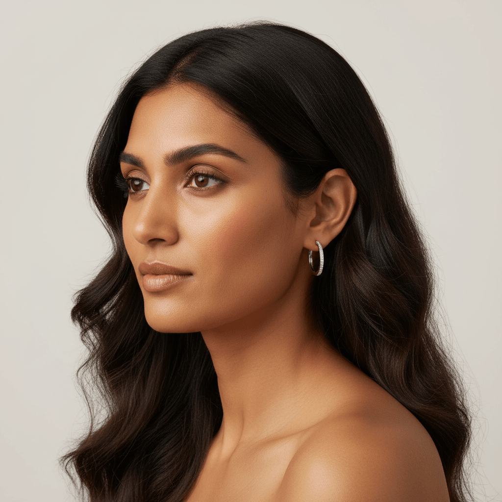 Grain_Set_Diamond_Hoops_Earrings_On_Model_2