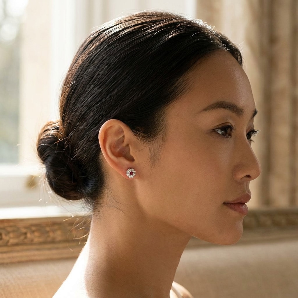 Grain_Set_Flower_Diamond_Earring_Studs_On_Model_2