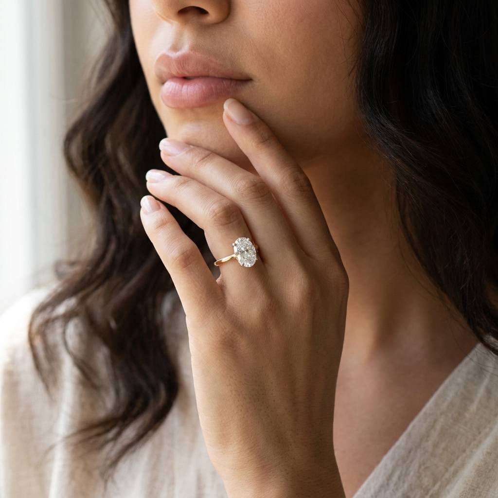 Hailey Bieber Oval Hidden Halo Solitaire Diamond Engagement Ring - alternate view