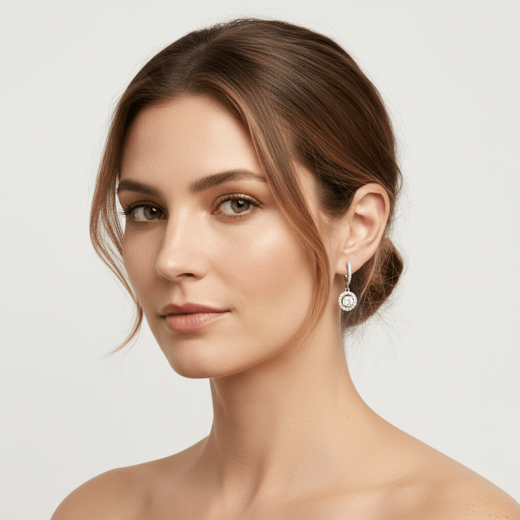 Halo Drop Hoops Diamond Earring - alternate view