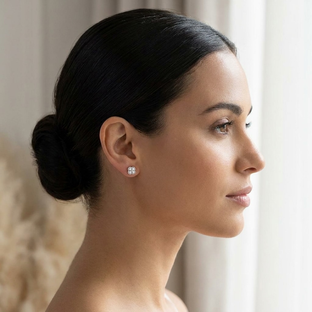 Halo_Pave_Clover_Diamond_Earrings_Studs_On_Model_2