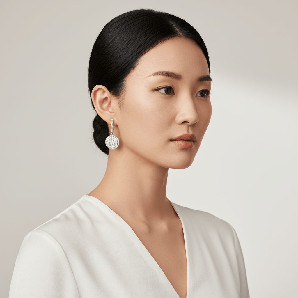 Halo_Pave_Drop_Hoops_Diamond_Earrings_On_Model_2
