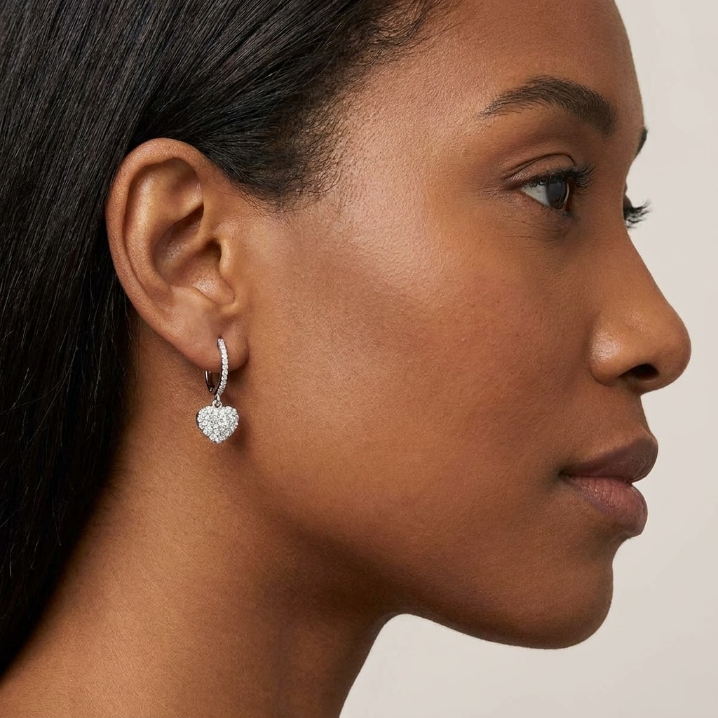 Heart_Shape_Micro_Set_Drop_Hoops_Diamond_Earrings_On_Model_2