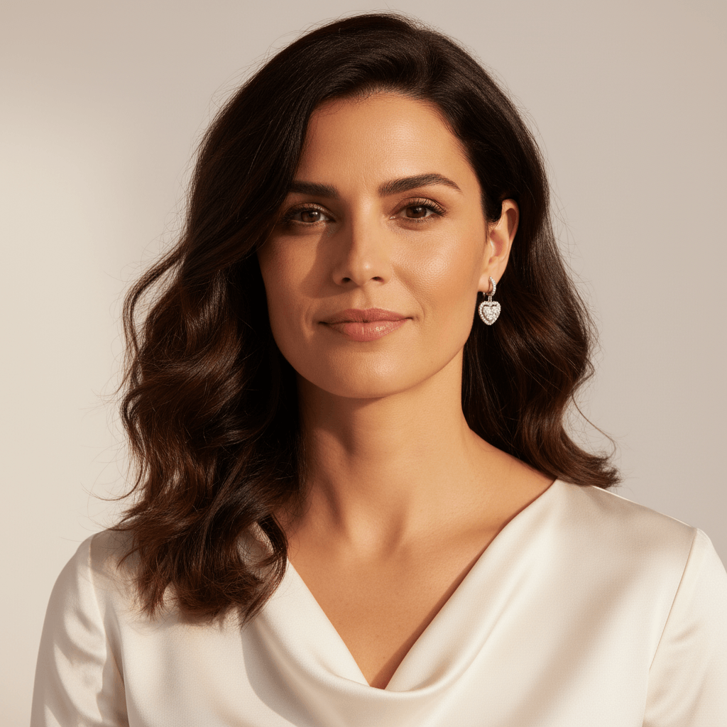 Heart_Shape_Open_Halo_Drop_Hoops_Diamond_Earrings_On_Model