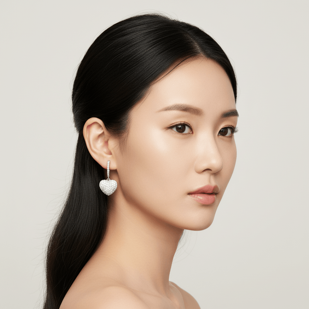 Heart_Shape_Pave_Drop_Hoops_Diamond_Earrings_On_Model_2