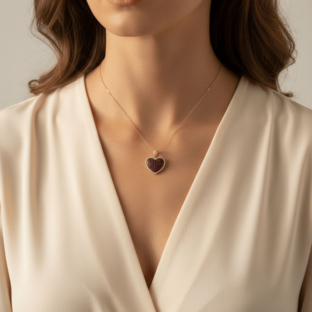 Heart_Shaped_Pave_Ruby_Diamond_Pendant_On_Model_2