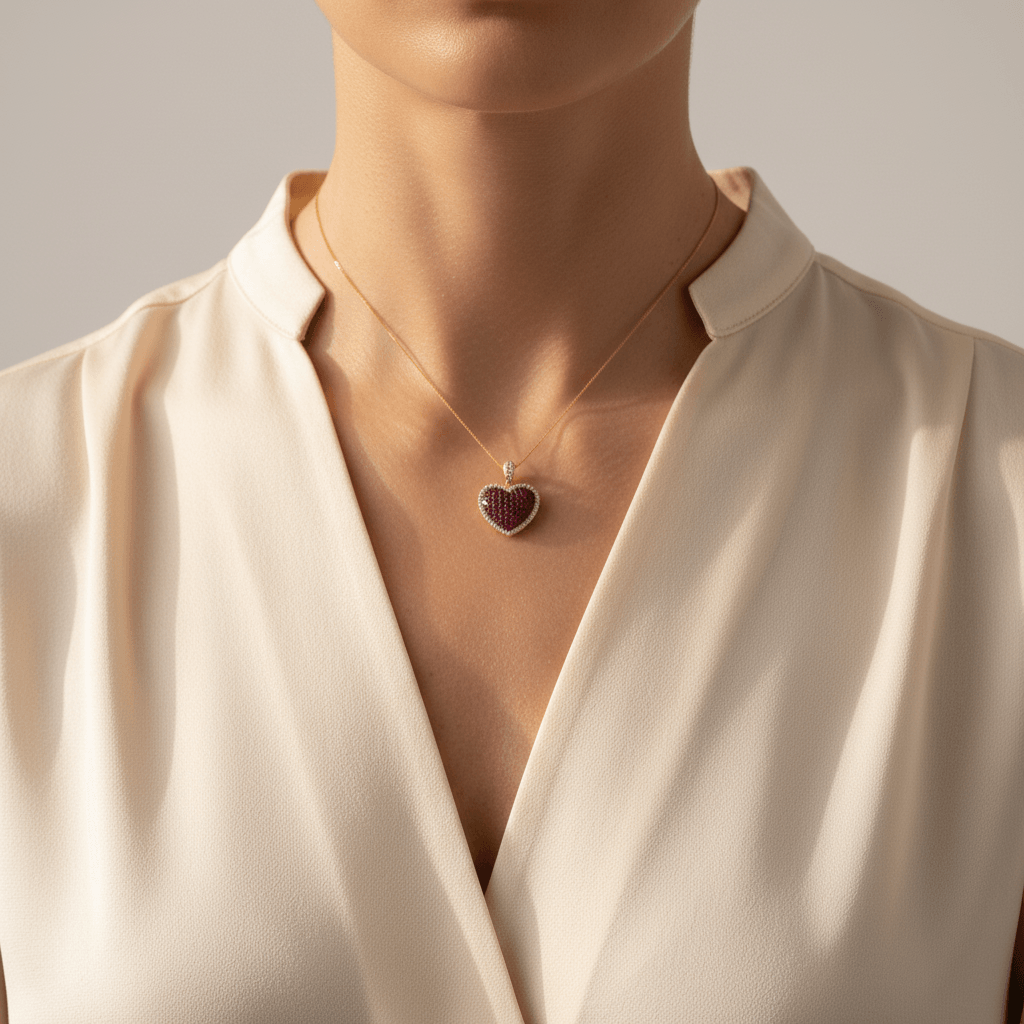 Heart_Shaped_Pave_Ruby_Diamond_Pendant_On_Model_2
