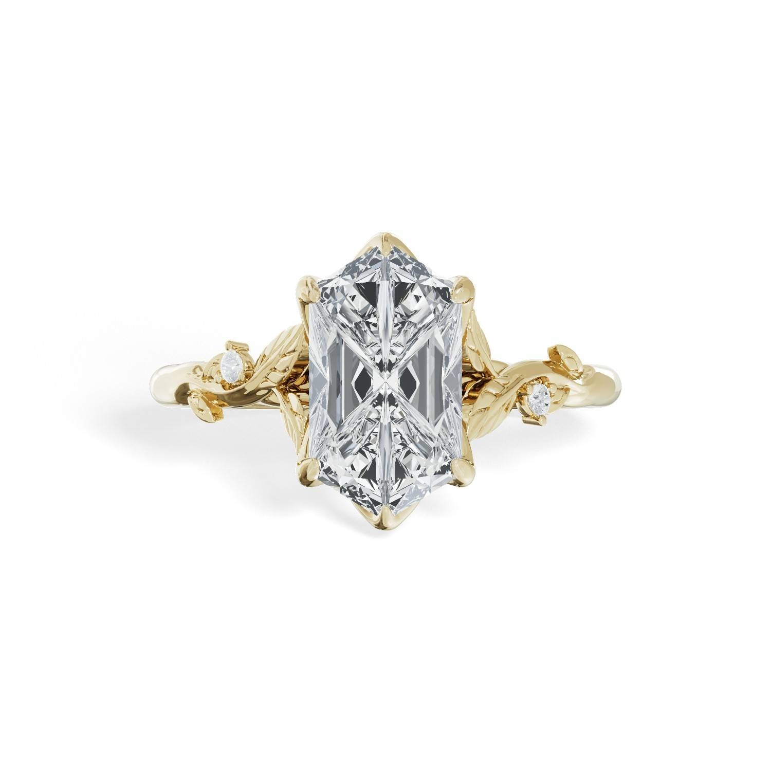 Hexagonal_Diamond_Set_Leafs_Band_Engagement_Ring_front_view_yellow_gold.jpg