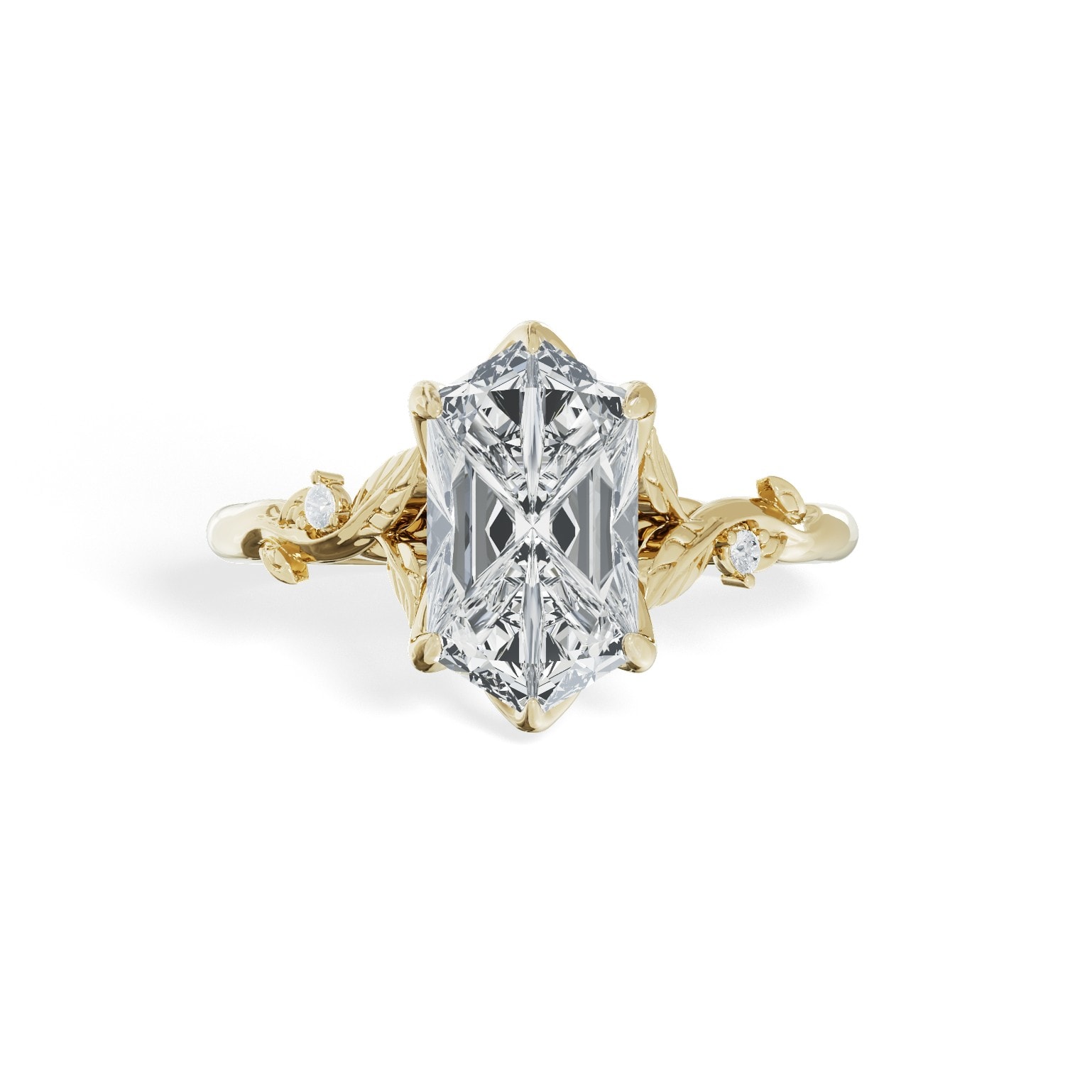 Hexagonal_Diamond_Set_Leafs_Band_Engagement_Ring_front_view_yellow_gold.jpg